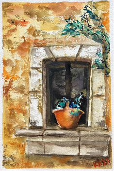 Ablak - Provence - 2022 akvarell 30x20 cm