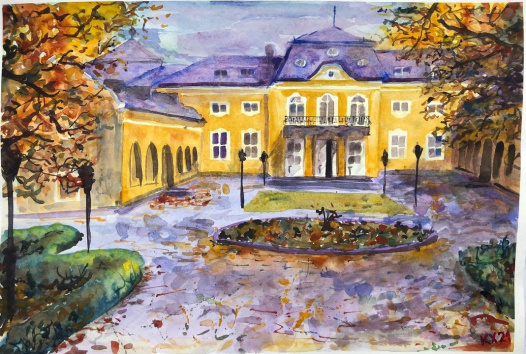 Rábasebes, Széchenyi vadászkastély ősszel - 2021 akvarell 35x51 cm